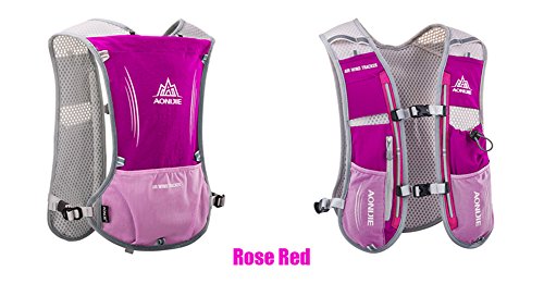 AONIJIE 5L multifunción Mochilas de hidratación, Ideal para Deportes al Aire Libre, acampadas, Ciclismo, Carreras, Alpinismo o Senderismo, Incluye 1 * 500 ML Botella de Agua (Rosa roja)