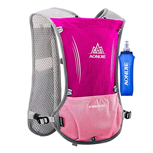 AONIJIE 5L multifunción Mochilas de hidratación, Ideal para Deportes al Aire Libre, acampadas, Ciclismo, Carreras, Alpinismo o Senderismo, Incluye 1 * 500 ML Botella de Agua (Rosa roja)