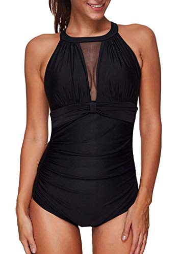 AOQUSSQOA Mujer Traje de Baño de Una Pieza Retro Monokinis Pin Up Halter Talla Grande Una Pieza Moda Sexy con Uno/Dos Tirantes (EU 38-40 (M), J)