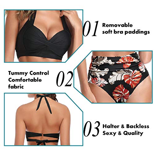 AOQUSSQOA Mujeres Tankini de Dos Piezas Trajes de baño Cintura Alta Halter Vintage Bikini Set Traje de baño para Mujer (2BMaple, XL)
