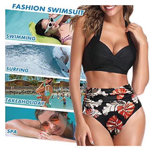 AOQUSSQOA Mujeres Tankini de Dos Piezas Trajes de baño Cintura Alta Halter Vintage Bikini Set Traje de baño para Mujer (2BMaple, XL)