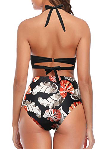 AOQUSSQOA Mujeres Tankini de Dos Piezas Trajes de baño Cintura Alta Halter Vintage Bikini Set Traje de baño para Mujer (2BMaple, XL)