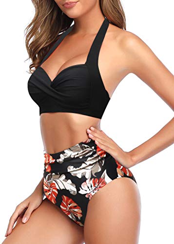 AOQUSSQOA Mujeres Tankini de Dos Piezas Trajes de baño Cintura Alta Halter Vintage Bikini Set Traje de baño para Mujer (2BMaple, XL)