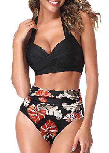 AOQUSSQOA Mujeres Tankini de Dos Piezas Trajes de baño Cintura Alta Halter Vintage Bikini Set Traje de baño para Mujer (2BMaple, XL)