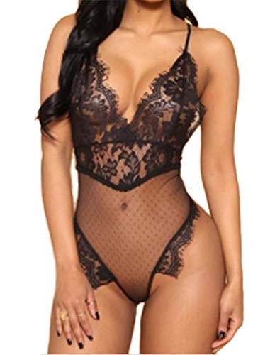 Aranmei Bodysuit Lenceria,Sexy Body Para Mujer,Erotica Atractiva Ropa De Encaje Ropa Interior(Negro, Small)