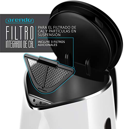 arendo - Hervidor de Agua electrico - Función para Seleccionar Temperatura - 7 Niveles 100 90 80 70 60 50 40 Grado Celsius - 1,5 L - 2200 vatios - Cool Touch