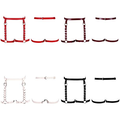 Arnés para el cuerpo de las mujeres Punk de cuero de la PU Liguero Carnaval Liguero Pierna de la Danza Gótica - rojo - talla única