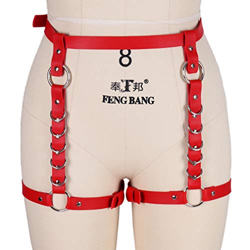 Arnés para el cuerpo de las mujeres Punk de cuero de la PU Liguero Carnaval Liguero Pierna de la Danza Gótica - rojo - talla única