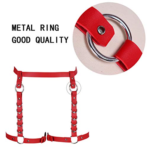 Arnés para el cuerpo de las mujeres Punk de cuero de la PU Liguero Carnaval Liguero Pierna de la Danza Gótica - rojo - talla única