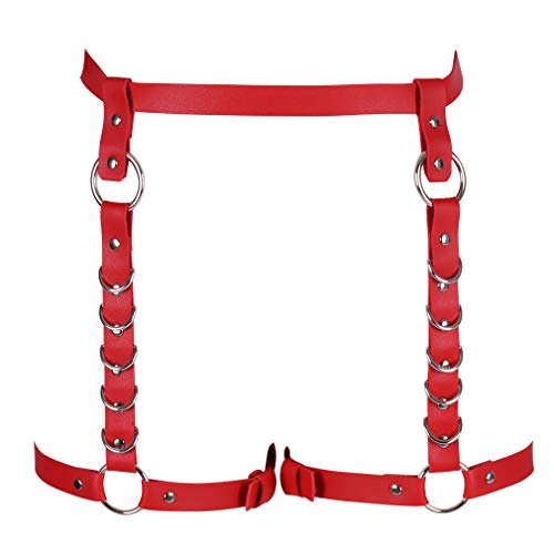 Arnés para el cuerpo de las mujeres Punk de cuero de la PU Liguero Carnaval Liguero Pierna de la Danza Gótica - rojo - talla única