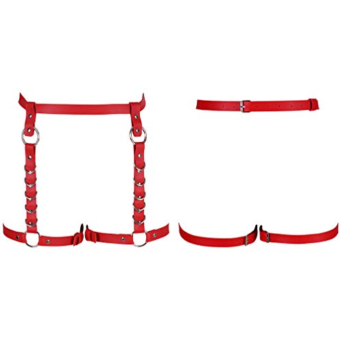 Arnés para el cuerpo de las mujeres Punk de cuero de la PU Liguero Carnaval Liguero Pierna de la Danza Gótica - rojo - talla única