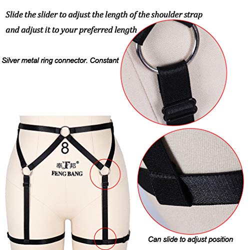 Arnés para mujer Liguero Punk Pierna Cintura Correas Lencería Ajustar Medias de muslo (Negro)