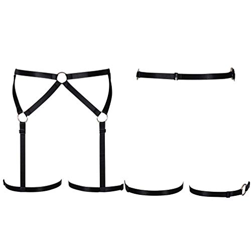 Arnés para mujer Liguero Punk Pierna Cintura Correas Lencería Ajustar Medias de muslo (Negro)