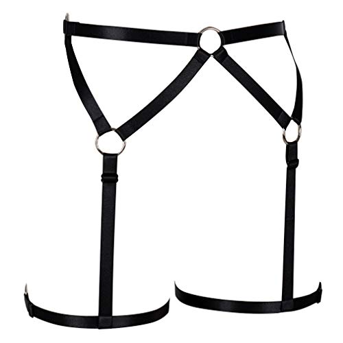 Arnés para mujer Liguero Punk Pierna Cintura Correas Lencería Ajustar Medias de muslo (Negro)