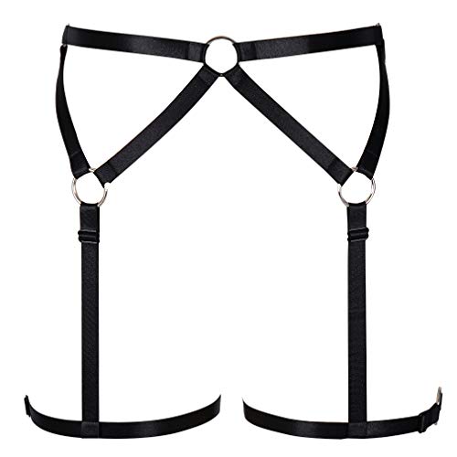 Arnés para mujer Liguero Punk Pierna Cintura Correas Lencería Ajustar Medias de muslo (Negro)