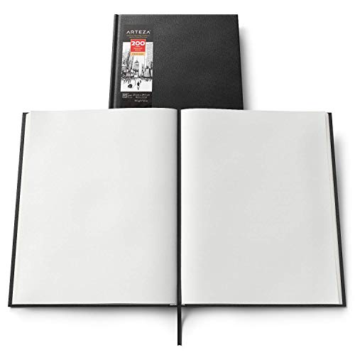 Arteza Blocs de dibujo de tapa dura | DIN A4 | Pack de 2 | 200 hojas x 2 | Papel de 130 gsm | Libros en blanco para escribir, para bocetos y diarios personales