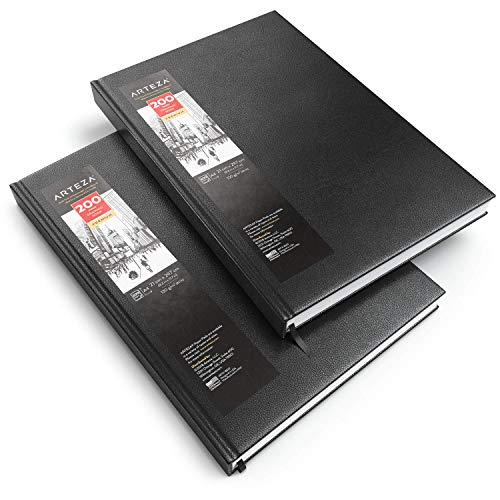 Arteza Blocs de dibujo de tapa dura | DIN A4 | Pack de 2 | 200 hojas x 2 | Papel de 130 gsm | Libros en blanco para escribir, para bocetos y diarios personales