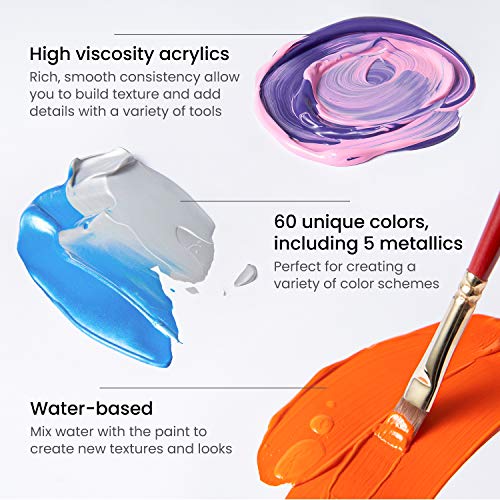 Arteza Tubos de pinturas acrílicas para el arte, Juego de 60 colores numerados, 60 tubos de 22 ml, Pintura acrílica para lienzos