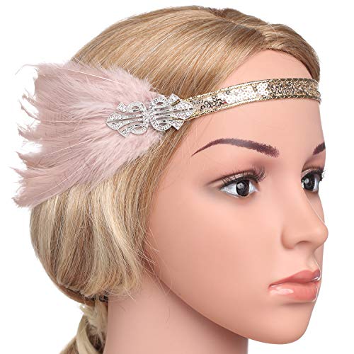 ArtiDeco 1920 Diadema de Pluma Cinta para el Pelo con Cristal Vintage Años 20 Flapper Pelo Banda de Pluma con Lentejuelas Disfraz Gatsby Accesorio