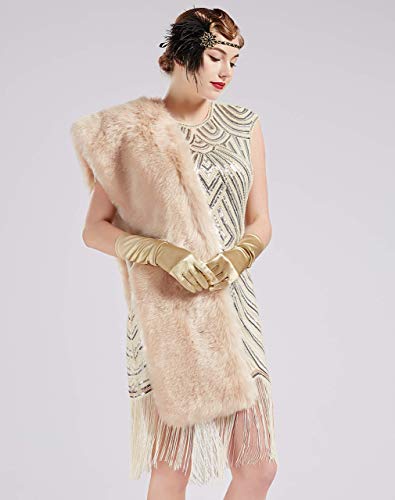 ArtiDeco Bufanda de pelo sintético para mujer, suave, de 120 cm de largo Camello claro grande. Talla única