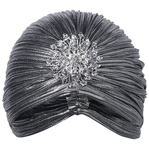 ArtiDeco Sombrero turbante para mujer con cristales, estilo retro de los años 20 plata Talla única
