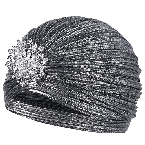ArtiDeco Sombrero turbante para mujer con cristales, estilo retro de los años 20 plata Talla única