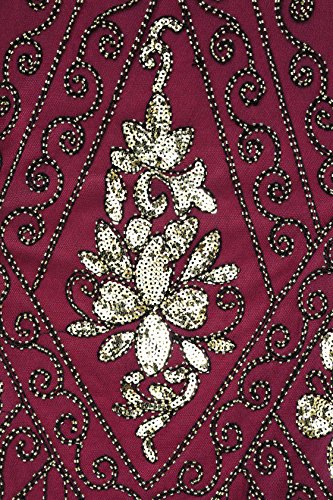 ArtiDeco - Vestido de mujer estilo años 20 con mangas cortas, disfraz de Gatsby para fiestas temáticas rojo dorado XXL