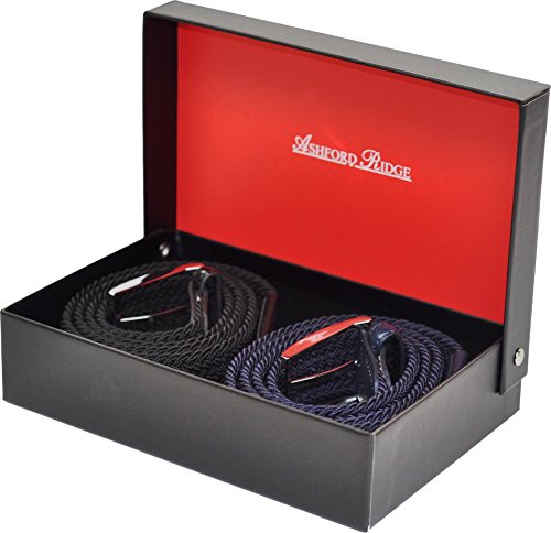 Ashford Ridge Hombres negro y Azul oscuro cinturones elásticas Gift Set (cintura tamaños 100cm - 110cm)