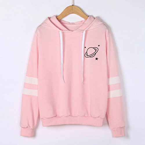 ASHOP Mujer Sudaderas Cortas, Deportivas Manga Larga Blusa Tops Larga Casual Sweatshirt Primavera y otoño Invierno Planeta Impresión Sobredimensionado Sudaderas (M, Rosado)