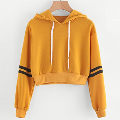 ASHOP Mujer Sudaderas, Ropa Mujer Sudaderas Deportivas Manga Larga Blusa Tops Corto Casual Sweatshirt Primavera y otoño Invierno Cordón Rayas Varsity Sudaderas (S, Amarillo)