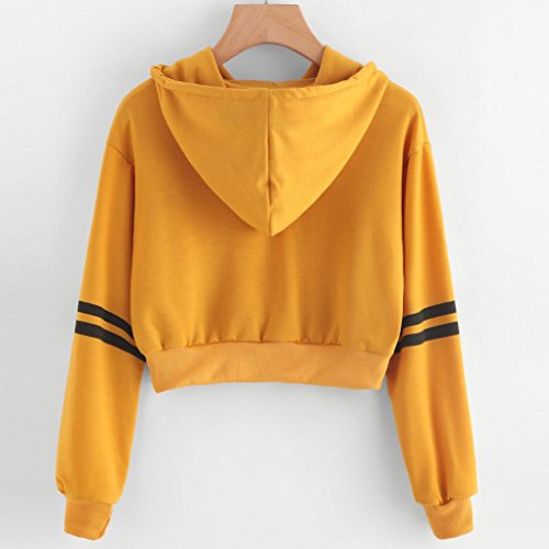 ASHOP Mujer Sudaderas, Ropa Mujer Sudaderas Deportivas Manga Larga Blusa Tops Corto Casual Sweatshirt Primavera y otoño Invierno Cordón Rayas Varsity Sudaderas (S, Amarillo)