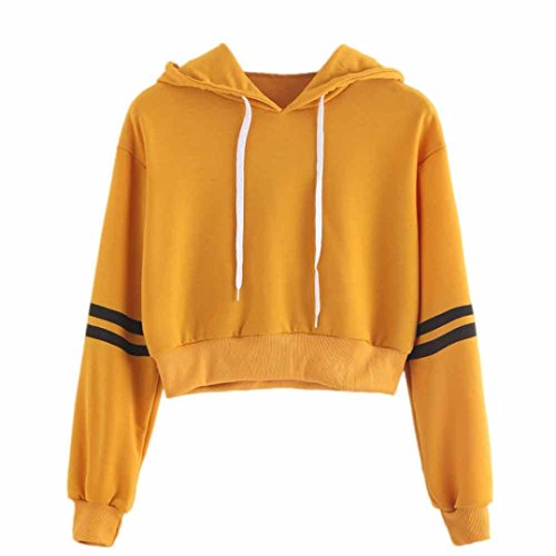 ASHOP Mujer Sudaderas, Ropa Mujer Sudaderas Deportivas Manga Larga Blusa Tops Corto Casual Sweatshirt Primavera y otoño Invierno Cordón Rayas Varsity Sudaderas (S, Amarillo)
