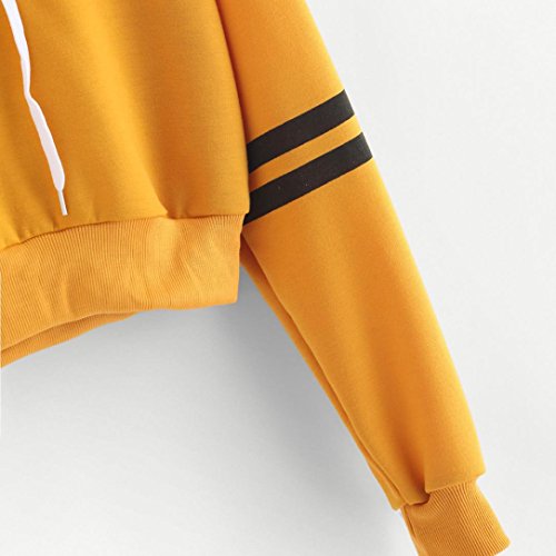 ASHOP Mujer Sudaderas, Ropa Mujer Sudaderas Deportivas Manga Larga Blusa Tops Corto Casual Sweatshirt Primavera y otoño Invierno Cordón Rayas Varsity Sudaderas (S, Amarillo)