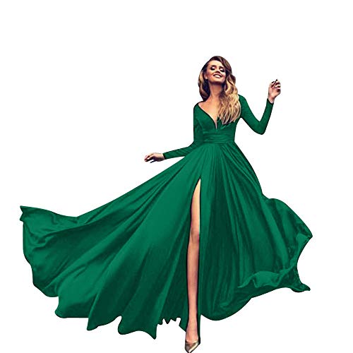 ASHOP Vestidos Mujer Casual otoño Invierno Monos de Vestir Fiesta Largos Falda Flamenca (Verde,M)