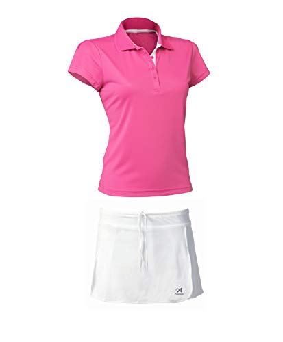 ASIOKA 97/13-102/14 Pack Falda Pantalón + Polo M/Corta de Tenis, Mujer, Blanco/Fucsia