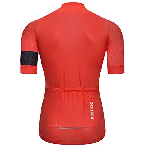 Atelcic Maillot para Ciclismo MTB Spinning Ciclismo de Carretera, Traje de Ciclismo Manga Corta Verano para Hombre y Mujer (Rojo Basic, M)