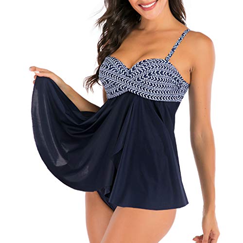 Auifor Impreso de Vestuario para Mujer Rellenado Atractivo del Traje de baño de Monokini del Bikini del Traje de baño Sets(Marina/Large)