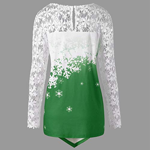 Auifor Indumentaria Femenina Casual Imprimir Feliz Navidad Tapa del cordón del Remiendo de la Camiseta Top（Verde/XXX-Large）