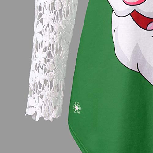 Auifor Indumentaria Femenina Casual Imprimir Feliz Navidad Tapa del cordón del Remiendo de la Camiseta Top（Verde/XXX-Large）
