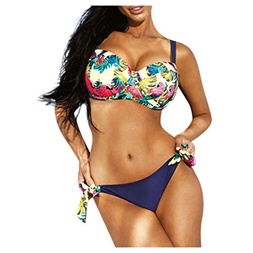 Auifor Las Mujeres más el tamaño de Traje de baño Superior Grande Taza con Talle Alto Inferior del Bikini Set（Marina/XX-Large）