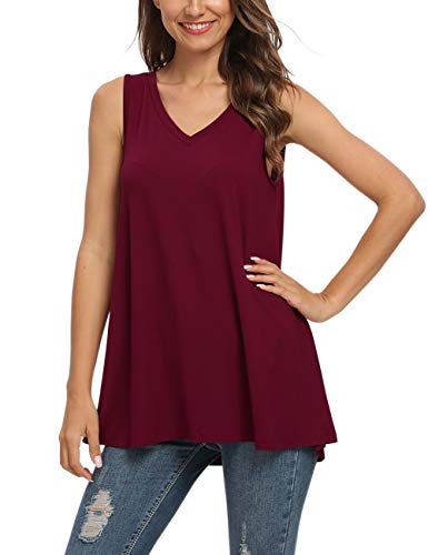 AUSELILY Camiseta sin Mangas con Cuello en V sin Mangas de Verano para Mujer Blusa sin Mangas.(EU 36-38,Vino Rojo)