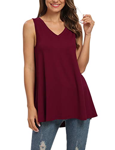 AUSELILY Camiseta sin Mangas con Cuello en V sin Mangas de Verano para Mujer Blusa sin Mangas.(EU 36-38,Vino Rojo)