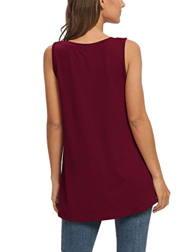 AUSELILY Camiseta sin Mangas con Cuello en V sin Mangas de Verano para Mujer Blusa sin Mangas.(EU 36-38,Vino Rojo)