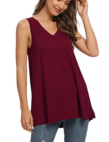 AUSELILY Camiseta sin Mangas con Cuello en V sin Mangas de Verano para Mujer Blusa sin Mangas.(EU 36-38,Vino Rojo)
