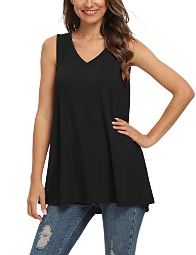 AUSELILY Camiseta sin Mangas con Cuello en V sin Mangas de Verano para Mujer Blusa sin Mangas.(EU 40-42,Negro)
