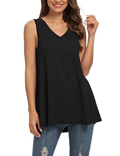 AUSELILY Camiseta sin Mangas con Cuello en V sin Mangas de Verano para Mujer Blusa sin Mangas.(EU 40-42,Negro)