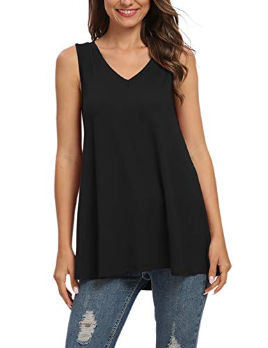 AUSELILY Camiseta sin Mangas con Cuello en V sin Mangas de Verano para Mujer Blusa sin Mangas.(EU 40-42,Negro)
