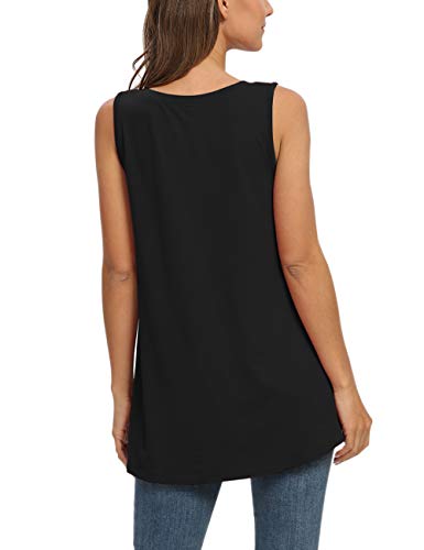 AUSELILY Camiseta sin Mangas con Cuello en V sin Mangas de Verano para Mujer Blusa sin Mangas.(EU 40-42,Negro)