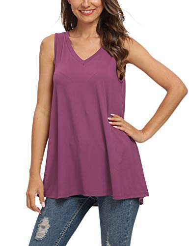 AUSELILY Camiseta sin Mangas con Cuello en V sin Mangas de Verano para Mujer Blusa sin Mangas.(EU 44-46,Malva)