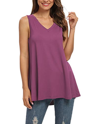 AUSELILY Camiseta sin Mangas con Cuello en V sin Mangas de Verano para Mujer Blusa sin Mangas.(EU 44-46,Malva)